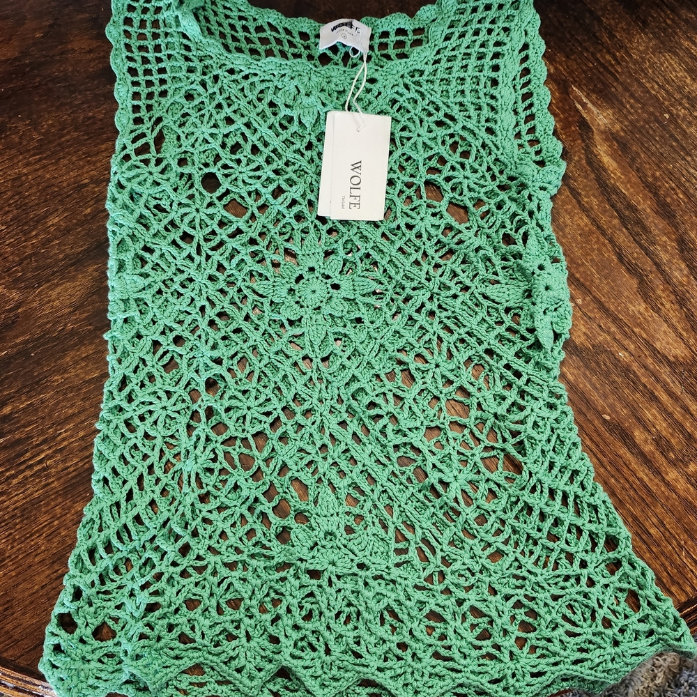 NWT Anthropologie Wolf The Label Green Floral Crochet Tank Top. Sz M